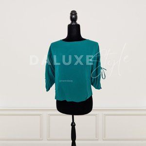 1.STATE Back Slit Top Teal Blue with Ruffled Sleeves